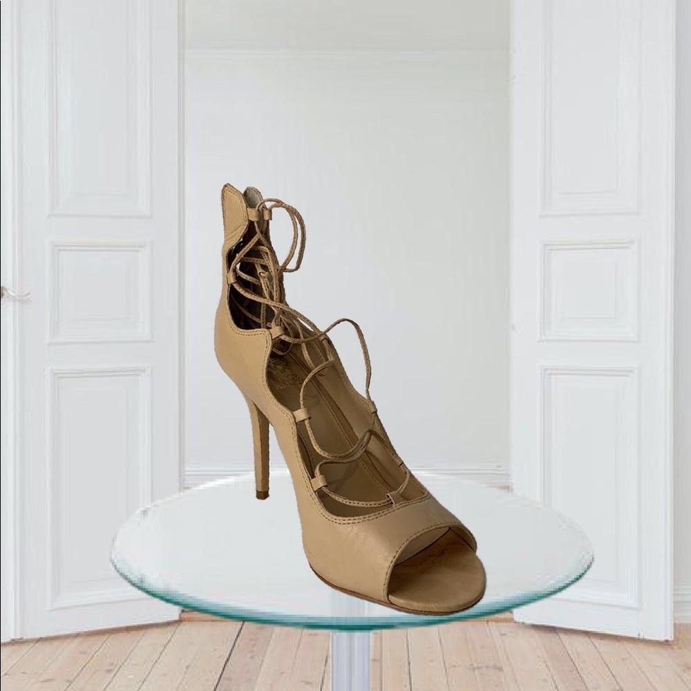 Vince Camuto Sandria Peep Toe Lace-up Stiletto Heels Zipper Shoes Women's 9M